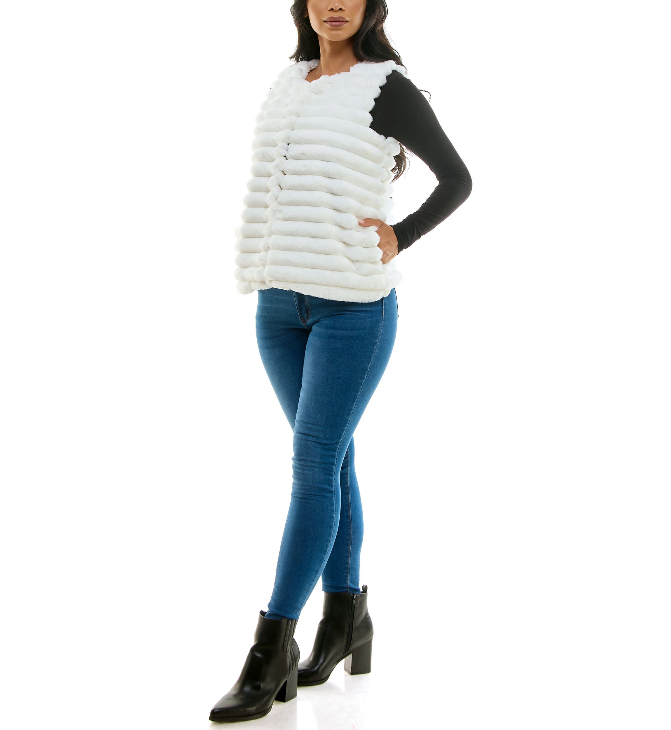 Stripe Faux Fur Vest