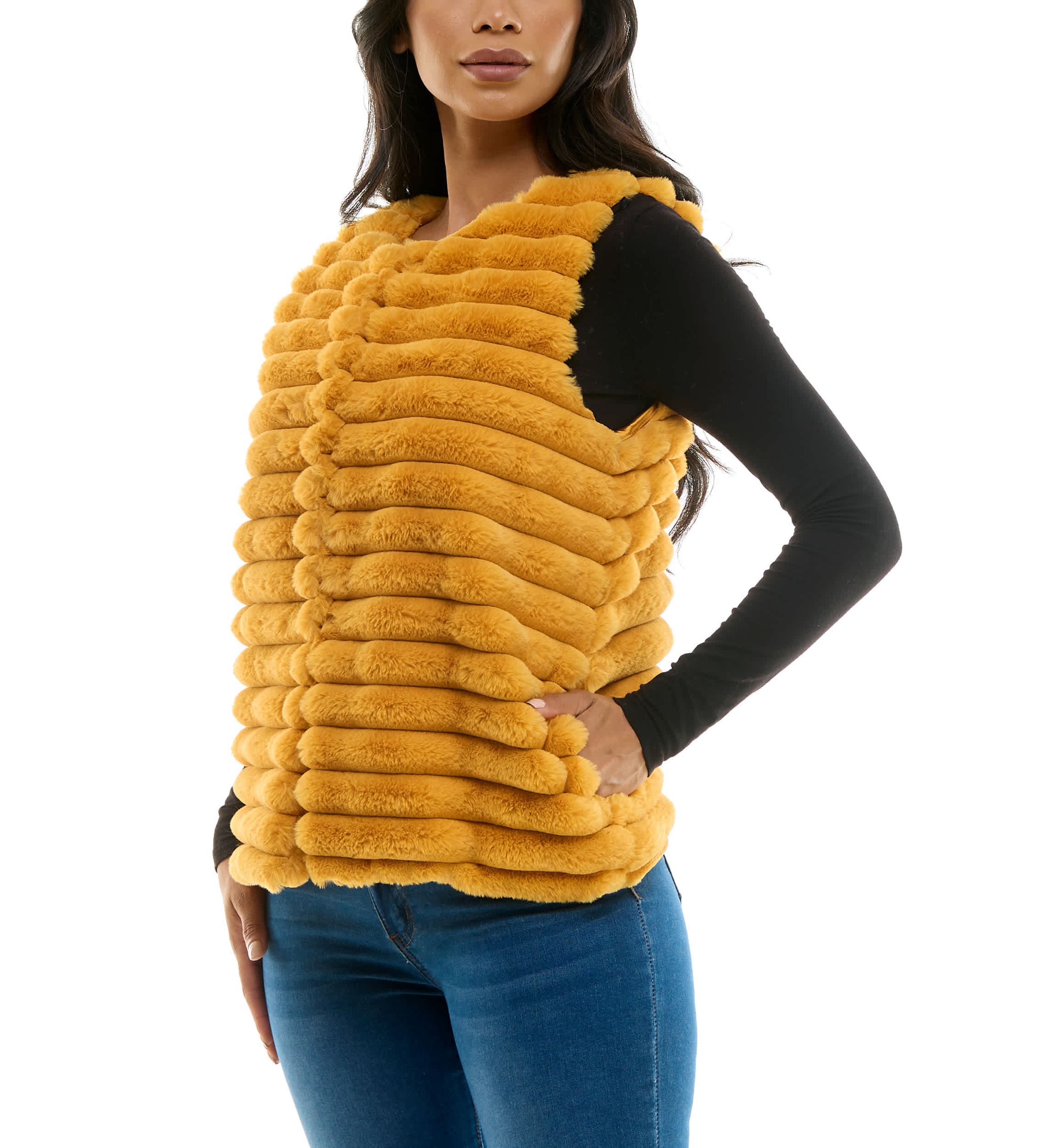 Stripe Faux Fur Vest