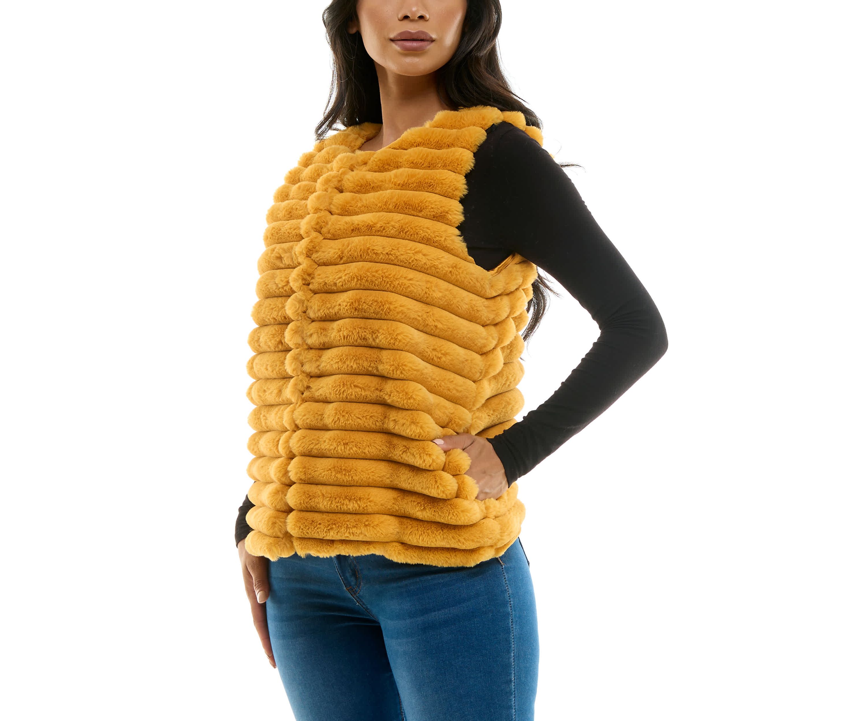 Stripe Faux Fur Vest