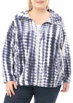 Nina Leonard Women's Zip Up Sherpa Jacket With Pockets, Navy Blue, 1X