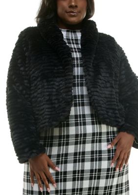 Nina Leonard Women's Long Sleeve Curved Faux Fur Bolero