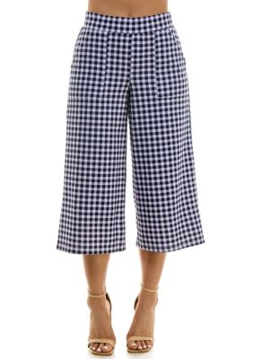 Nina Leonard Women's Ginghma coulotte pocket pant