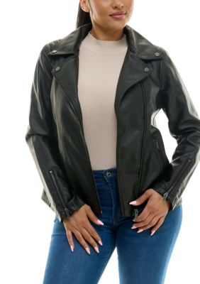 Nina Leonard Women's Pleather Moto Jacket
