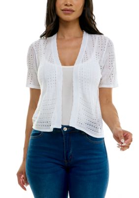 Nina Leonard Women's Plus Short Sleeve Open Front Crochet Bolero