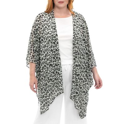 Nina Leonard Women's Printed Kimono, Grey