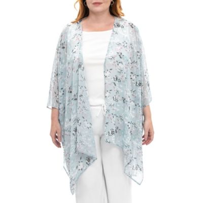 Nina Leonard Women's Printed Kimono, Light Blue