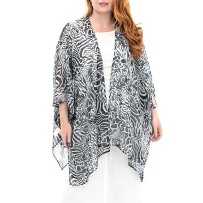 Nina Leonard Women's Printed Kimono, Light Blue