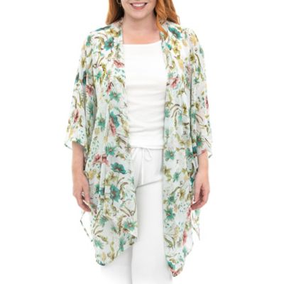 Nina Leonard Women's Printed Kimono, Blue