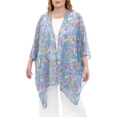Nina Leonard Women's Printed Kimono, Blue