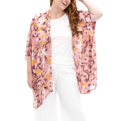 Nina Leonard Women's Printed Kimono, Pink