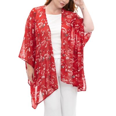 Nina Leonard Women's Printed Kimono, Red