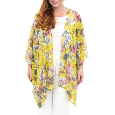 Nina Leonard Women's Printed Kimono, Yellow