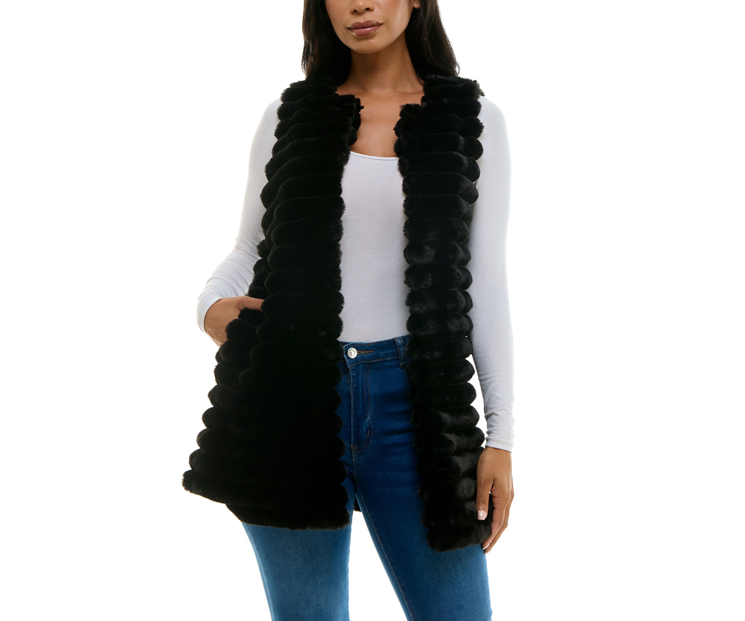 Stripe horizontal faux fur vest