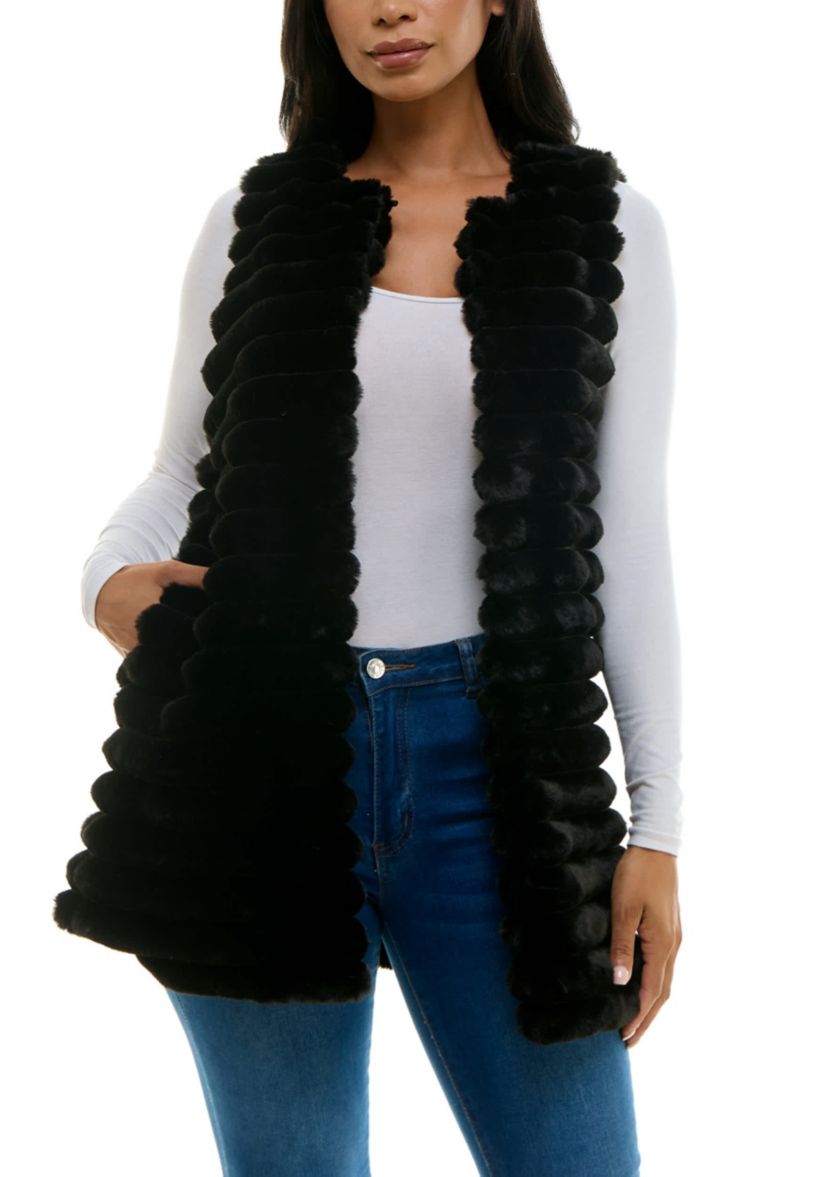 Stripe horizontal faux fur vest