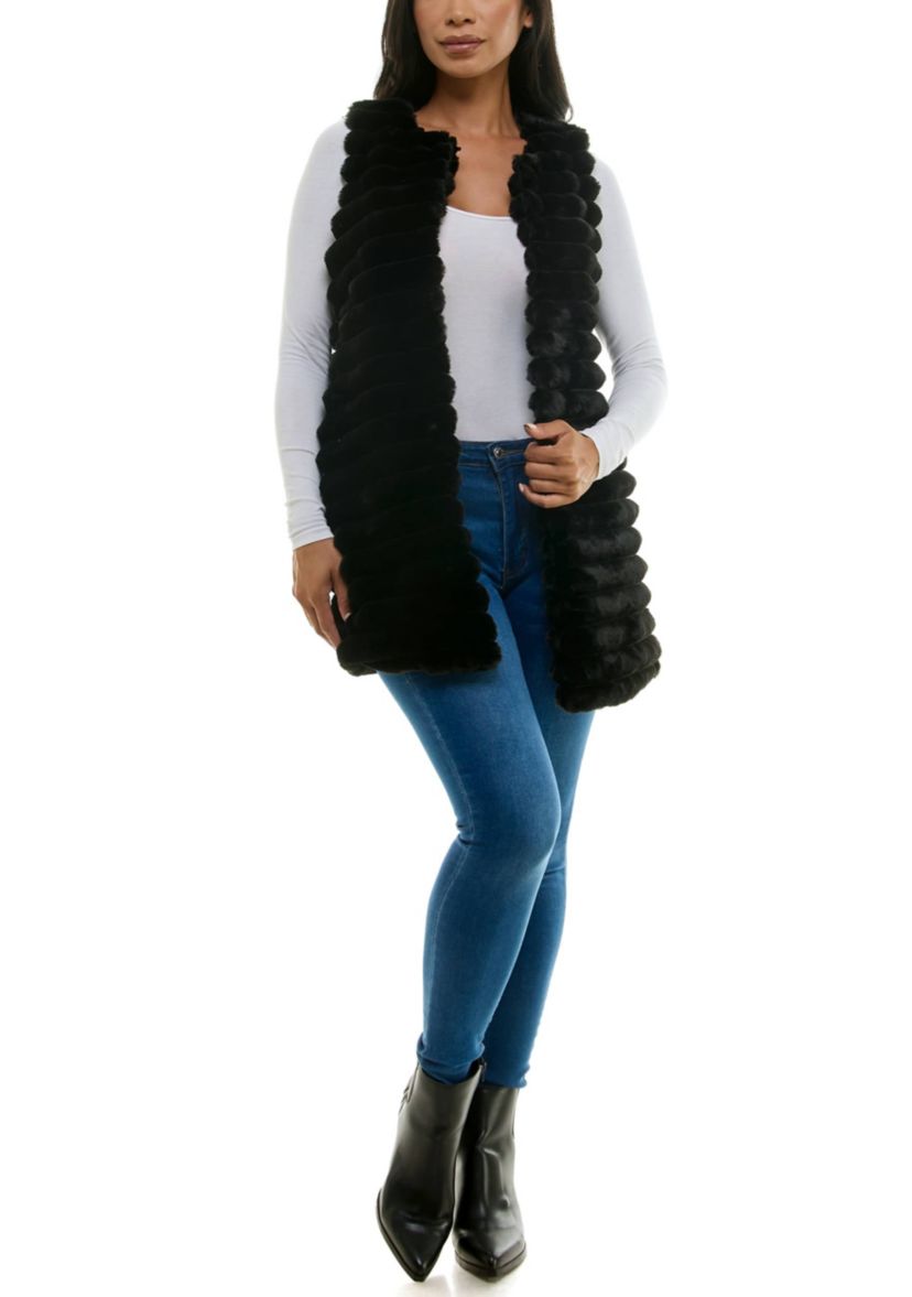 Stripe horizontal faux fur vest