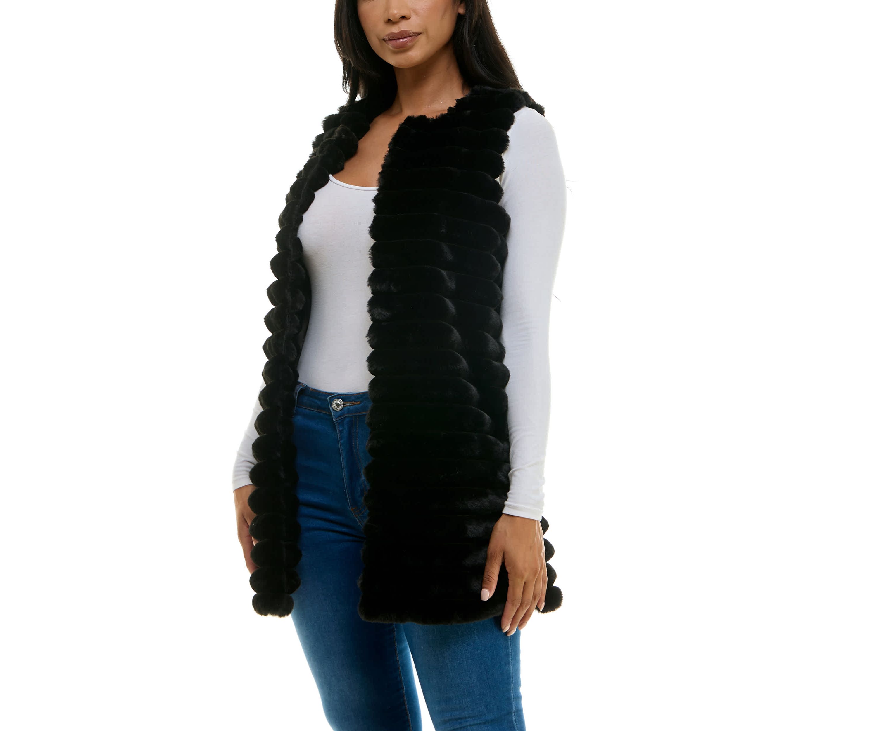 Stripe horizontal faux fur vest
