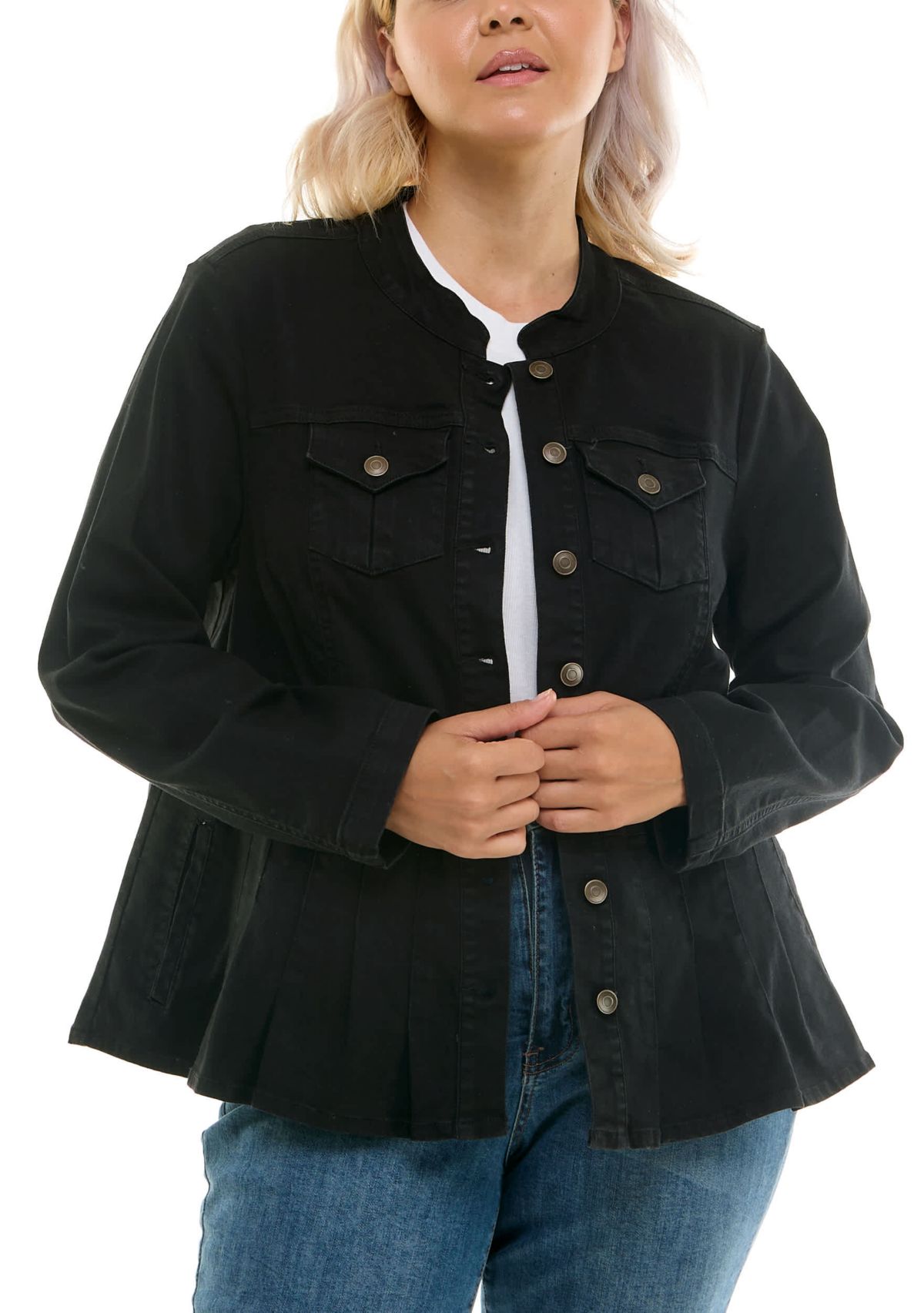 Mandarin Stretch Denim Jacket