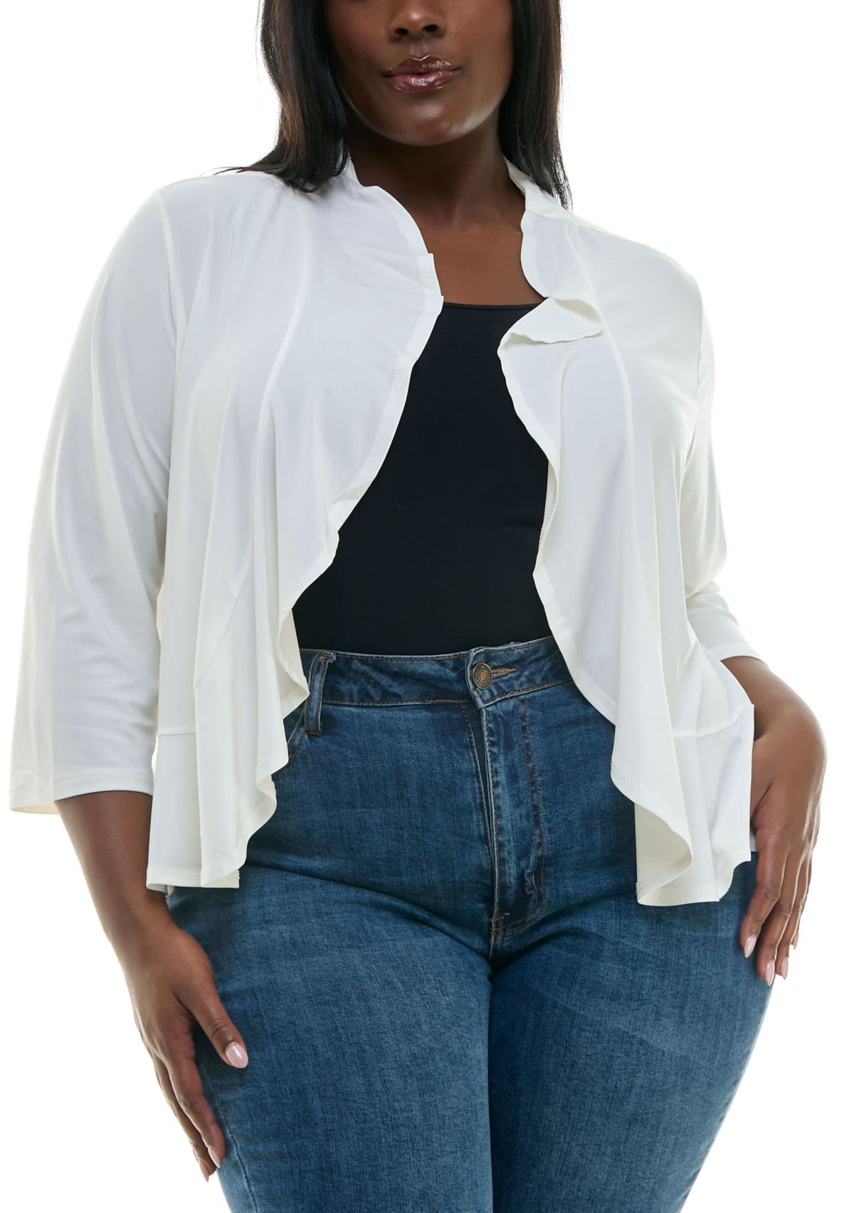 Ruffle front bolero mesh back