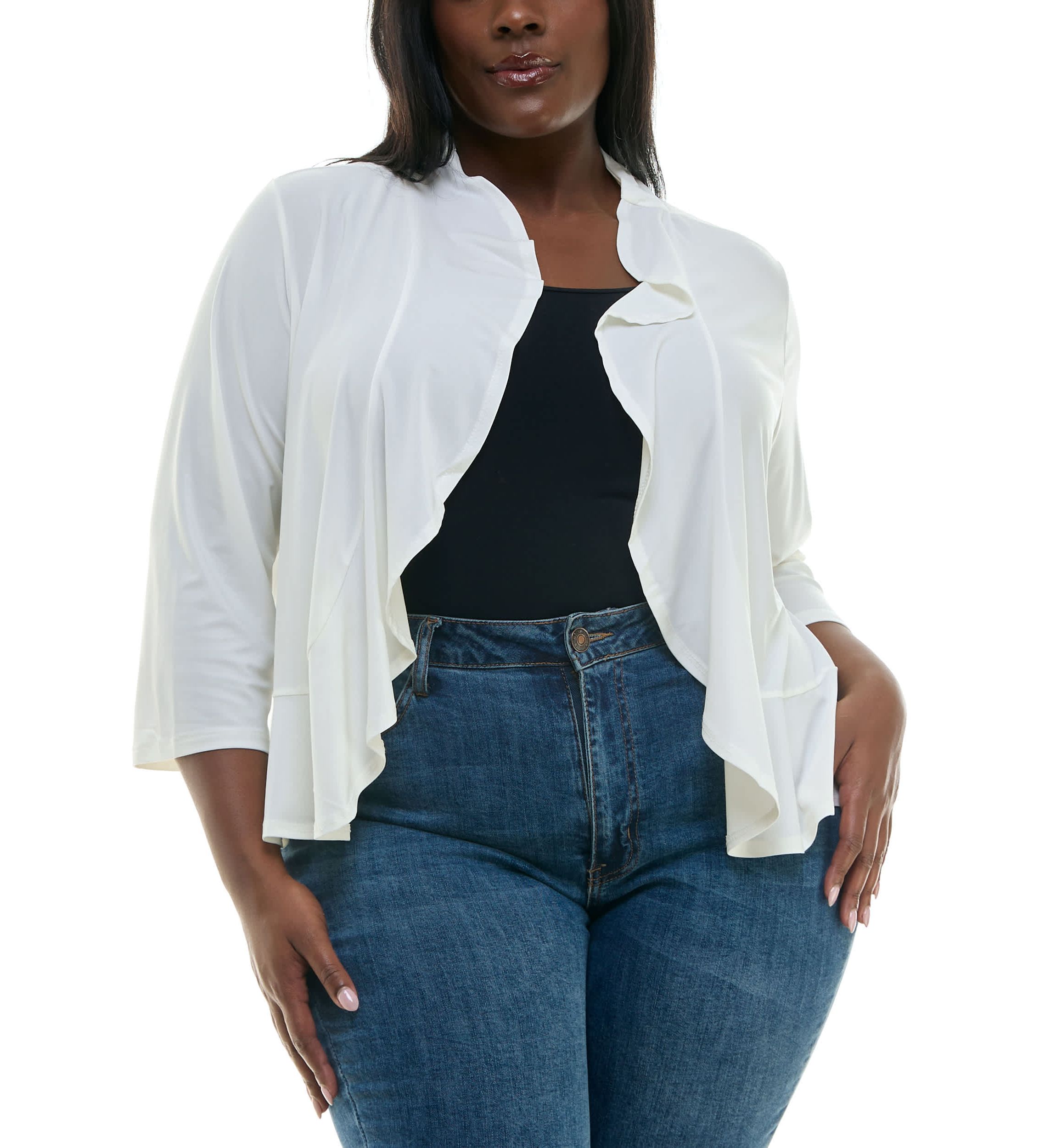 Ruffle front bolero mesh back