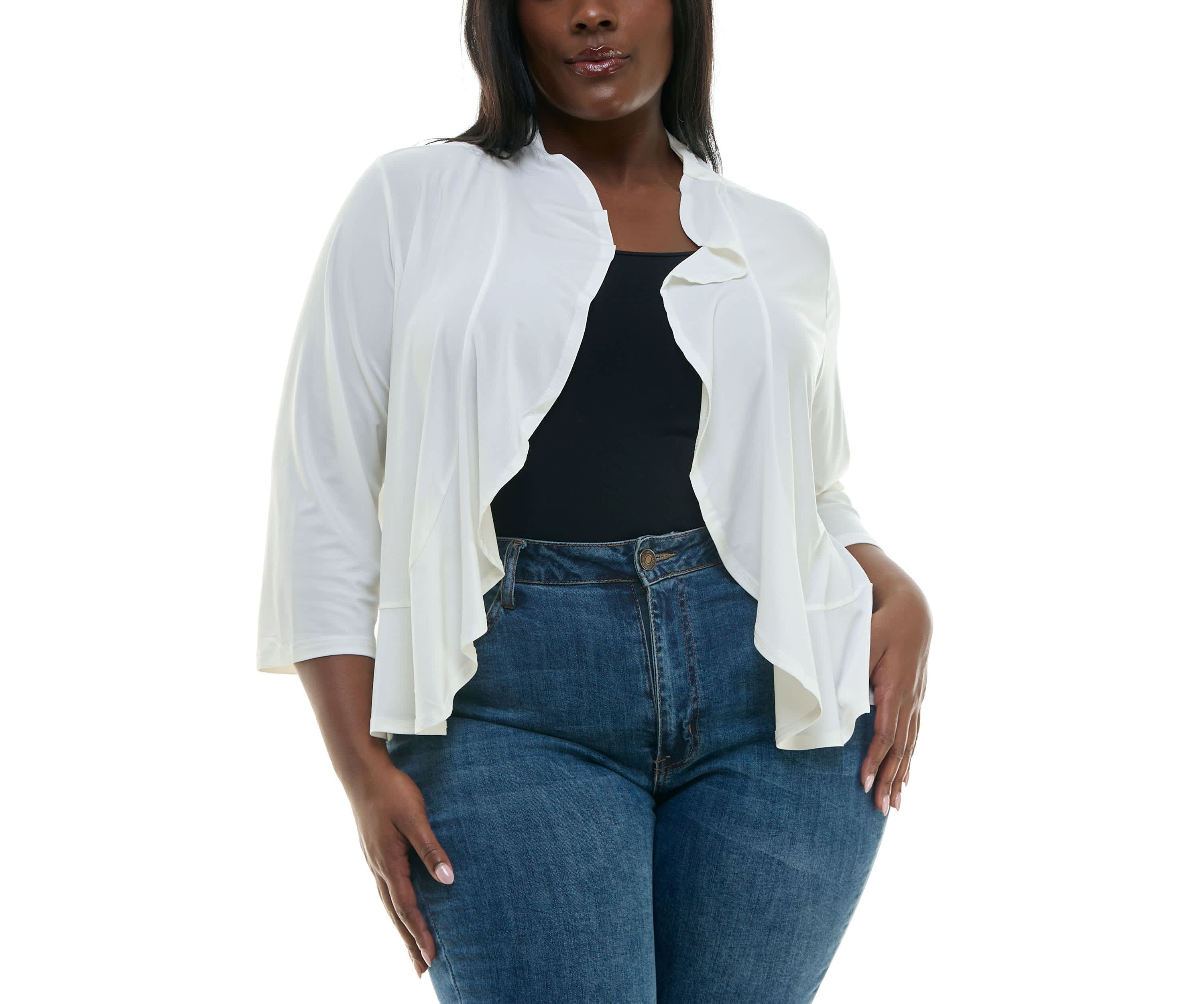 Ruffle front bolero mesh back