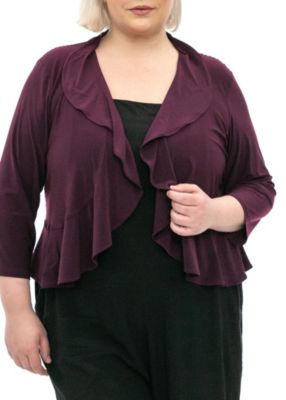 Nina Leonard Women's Ruffle front bolero small dot, Black, 3X