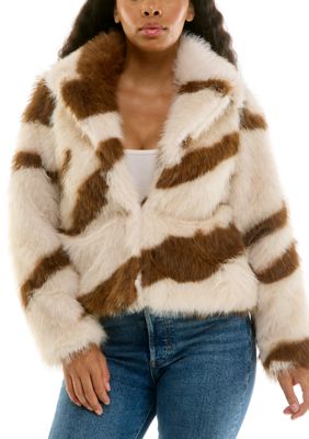 Nina Leonard Women's Long Sleeve Faux Fur Collar Jacket, Large