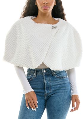 Nina Leonard Women's Wrap-Over Faux Fur Caplet, Ivory, XL