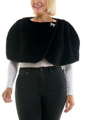 Nina Leonard Women's Wrap-Over Faux Fur Caplet, Black, 3XL
