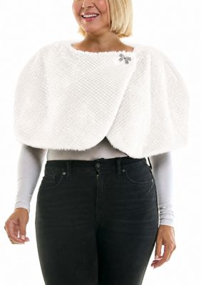 Nina Leonard Women's Wrap-Over Faux Fur Caplet, Ivory, 3XL