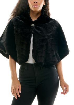 Nina Leonard Women's Faux Fur Caplet Bolero, Black, Small