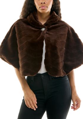 Nina Leonard Women's Faux Fur Caplet Bolero, Brown, XL