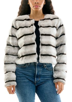 Nina Leonard Women's Striped Faux Fur Jacket, XL