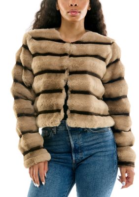 Nina Leonard Women's Striped Faux Fur Jacket, XL