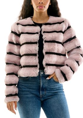 Nina Leonard Women's Striped Faux Fur Jacket, XL