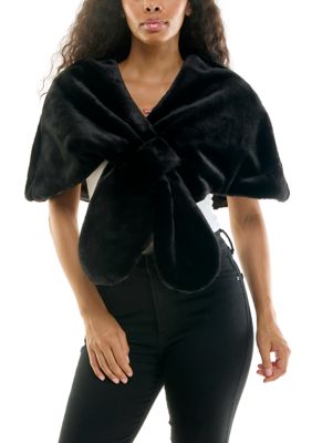 Nina Leonard Women's Faux Fur Stole, Black