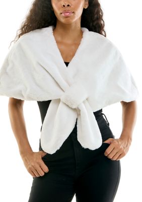 Nina Leonard Women's Faux Fur Stole, Ivory