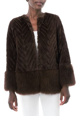 Nina Leonard Women's Chevron Faux Fur Jacket, Medium