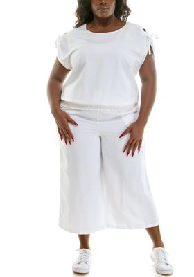 Nina Leonard Women's Plus Eyelet Smocked Top