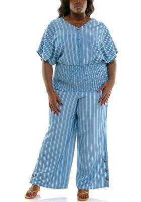 Nina Leonard Women's Plus Smocked Kimono Top