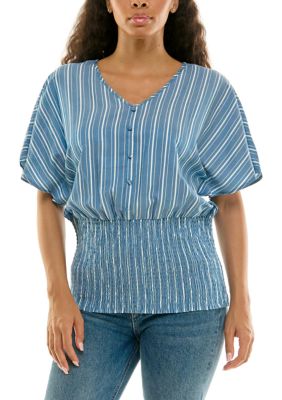 Nina Leonard Women's V Neck Kimono Smock Top