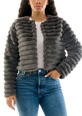 Nina Leonard Women's Faux fur jacket, Grey, XL