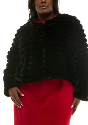 Nina Leonard Women's Long Sleeve Faux Fur Bolero, Black, 3XL