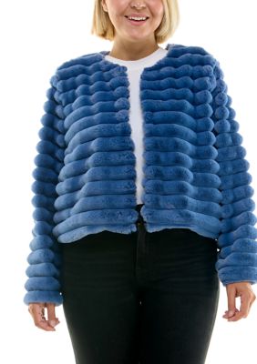 Nina Leonard Women's Long Sleeve Faux Fur Bolero, Blue, 3XL