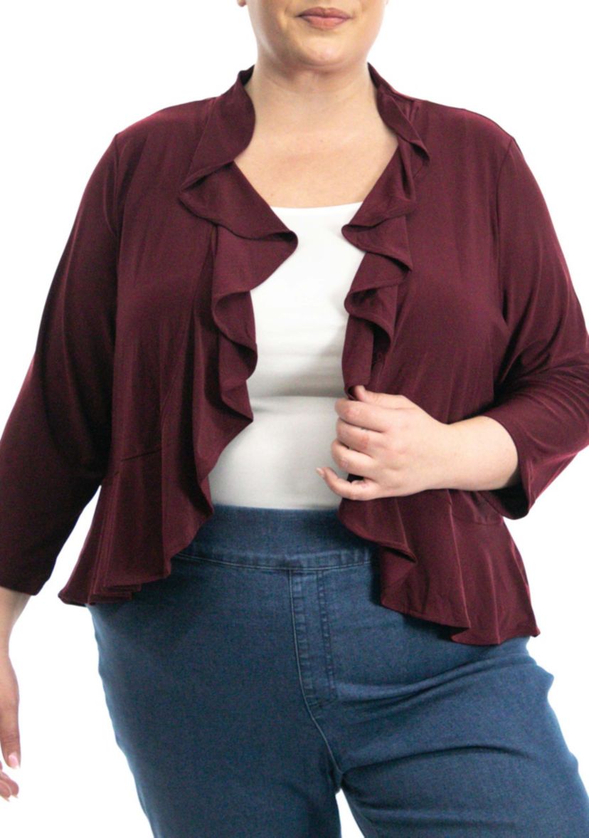Ruffle front bolero peal back detail
