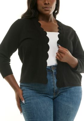 Nina Leonard Women's Long Sleeve Knit Scallop Bolero