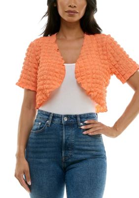 Nina Leonard Women's Curved edge bubble bolero, Orange, XL