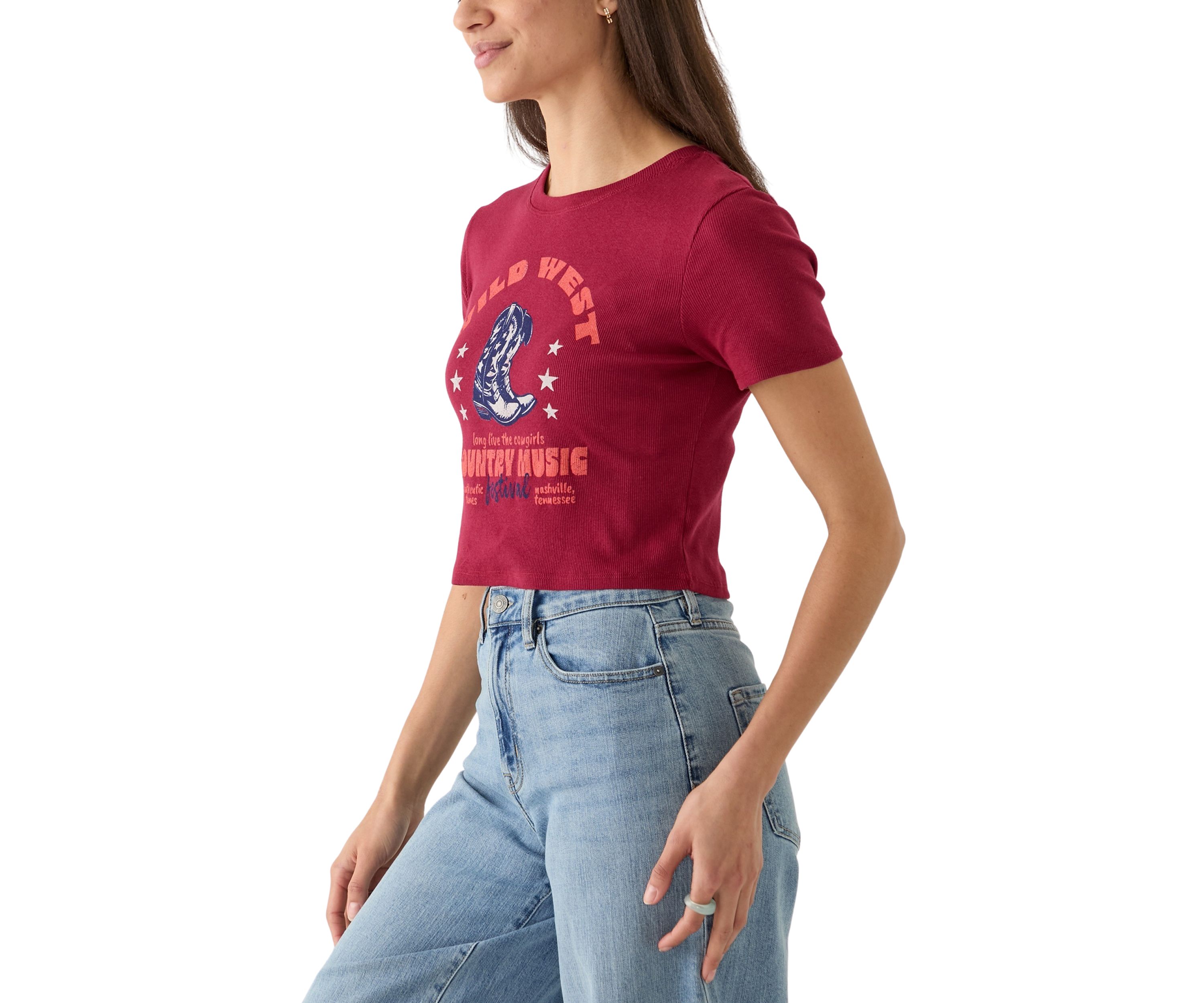 Womens Short Sleeve Crew Neck Wild West Country Music Graphic T-Shirt