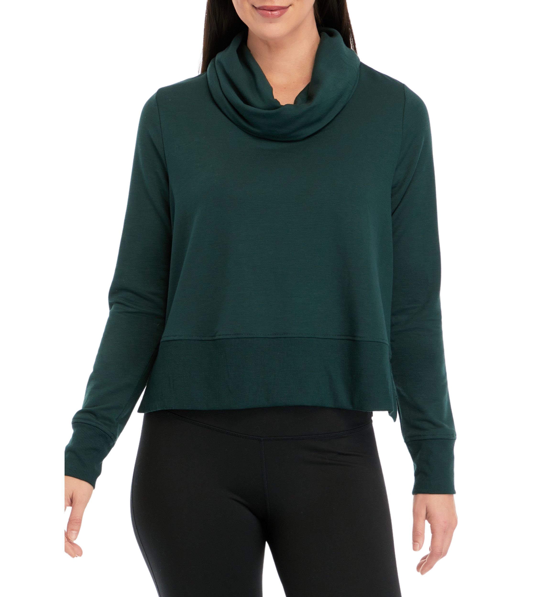 Terry Brushed Long Sleeve Cropped Cowl Neck Sweatshirt