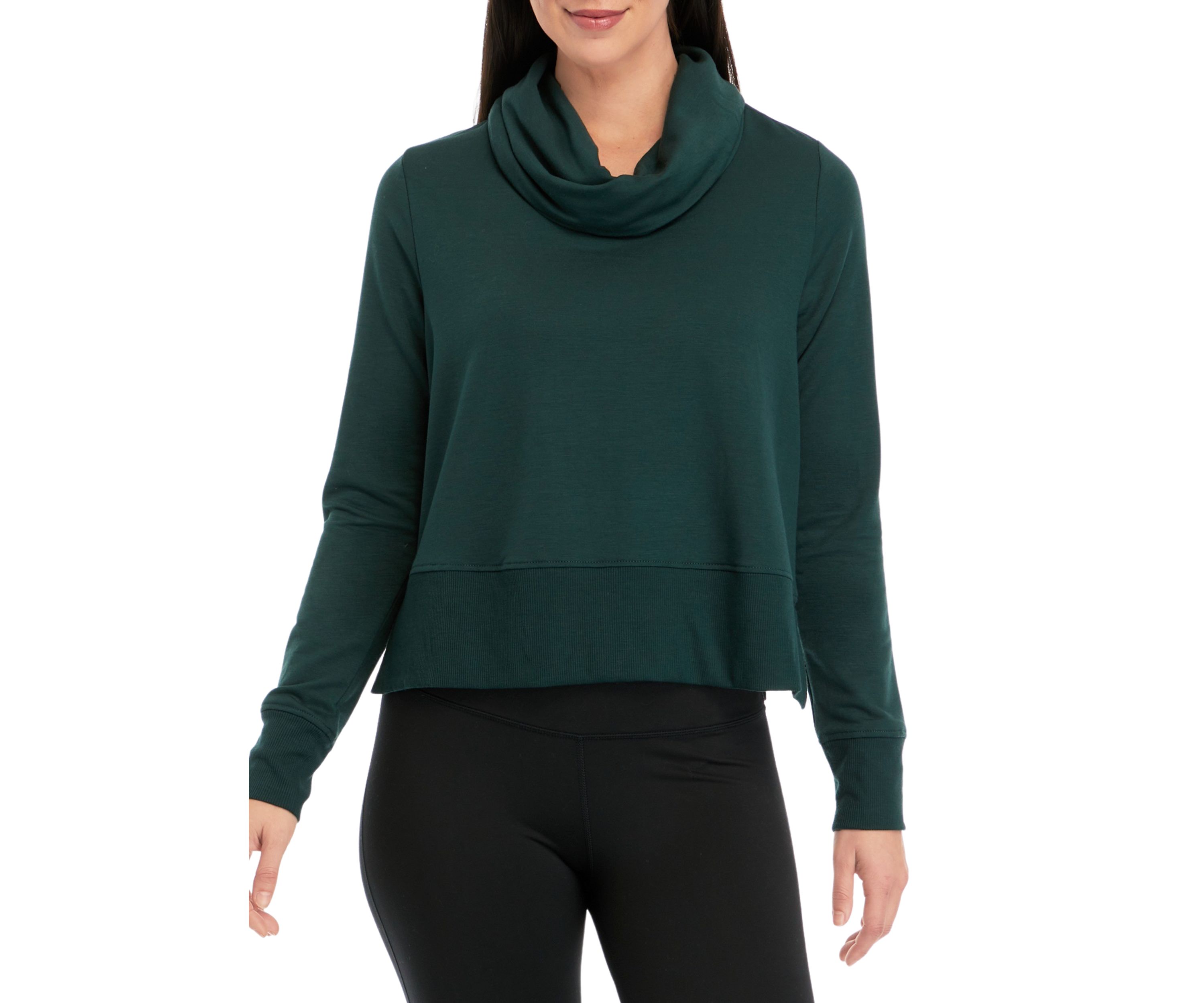 Terry Brushed Long Sleeve Cropped Cowl Neck Sweatshirt