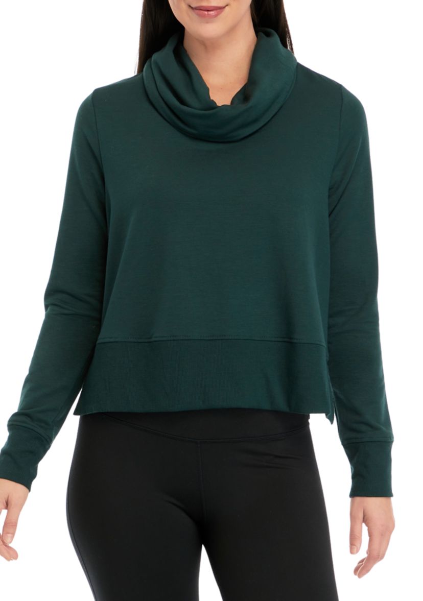 Terry Brushed Long Sleeve Cropped Cowl Neck Sweatshirt